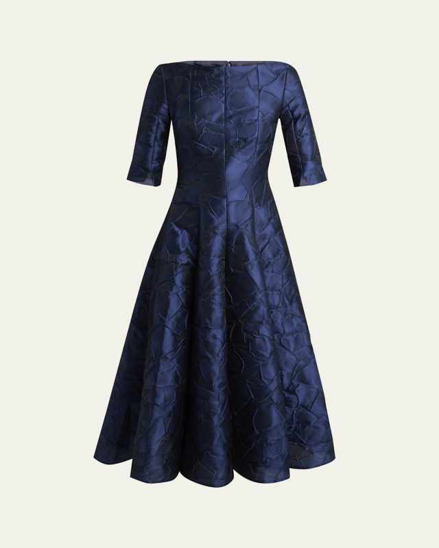 Ruffles Jacquard Fit-Flare Midi Dress